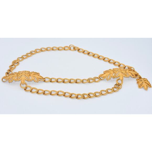 ST. JOHN Turned Brass Double Loops Chain Sculpture Gold Tone Belt 36\